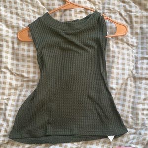 sleeveless olive green waffle knit mockneck crop top